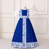 Vestido tipo bata de nuevo estilo transfronterizo para niñas, Vestido estampado con mangas abullonadas, Vestido largo de cuello redondo, Vestido tipo bata para niños