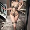 Ropa Interior Sexy de Tres Puntos con Tiras Huecas Estampado de Leopardo Apasionada para la Cama Sin Quitarse Coquetería Nuevo Conjunto Sexy Abierto