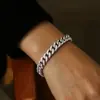 Pulseira de Prata Esterlina S925 com Moissanita para Homens e Mulheres, Plana Única, Estilosa, Simples, Estilo Coreano, Ousada, Robusta, Unissex, Estilo Cubano