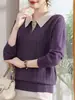 Suéter de punto de imitación de dos piezas con cuello para mujeres de mediana edad y mayores, top elegante para primavera y otoño, camisa básica holgada de moda, suéter