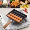 Sartén para asar salchichas de hierro fundido electrodoméstico para asar salchichas pastel de arroz a la parrilla brochetas de cordero a la parrilla gluten a la parrilla molde para salchichas plato para asar salchichas al aire libre