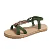 Sandalias bohemias verdes con cuentas para sesión de fotos de vacaciones, estilo transfronterizo, tiras finas, venta al por mayor, talla grande para mujer, sandalias de viaje con suela gruesa