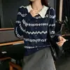 Cárdigan de Punto Jacquard Estilo Retro Coreano Otoño 2026 para Mujer Cuello de Muñeca de Encaje Manga Larga Holgado Adelgazante Top Versátil