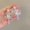 Brincos Chunshan-Celebridade da Internet com Franja de Pérolas Florais Transparentes para Mulheres Estilo Francês Retrô Fada Elegantes