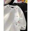Camiseta Bordada de Manga Corta Colorida Estilo Retro Americano para Hombre y Mujer, Diseño de Verano, Estilo High Street, Hombro Normal, Top de Manga Media de Algodón Puro, Moderno