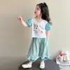Conjunto de Verano con Mangas Cortas para Niñas 2026 Nuevo Elegante Pantalones de Linterna Finos de Verano para Niños Conjunto de Dos Piezas Ropa de Bebé