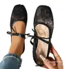 Nuevos Zapatos Planos de Encaje Estilo Hada con Diseño Hueco para Mujer, Zapatos de Malla Baja con Cordones Cuadrados para Comercio Exterior