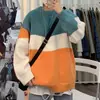 Suéter masculino colorblock, solto, fino, tendência de outono, personalidade, camisa de fundo masculina, suéter de malha para primavera e outono, tendência de suéter japonês