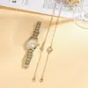 Reloj de Aleación para Mujer con Números Romanos de Lujo de Alta Gama, Set de Pulsera Redonda con Lazo y Carta de Amor