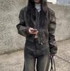 Chaqueta Corta de Cuero PU Estilo Vintage Elegante Francés para Mujer, Otoño, Solapa, Cremallera, Holgada, Versátil, Estilo Bf Biker