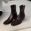 Botas da moda de salto grosso, novo estilo 2026, modernas e estilosas, efeito emagrecedor, estilo coreano, com zíper traseiro, bico quadrado, elegantes e chiques, botas elásticas