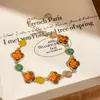 Pulseira de Cristal Verde Jade Flor de Quatro Pétalas, Estilo Levemente Luxuoso de Alta Qualidade, Joia Feminina Fresca e Elegante