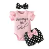 Conjunto de tres piezas para bebé niña 2023 transfronterizo, la pequeña de mamá, shorts con estampado de hoyos y corazón