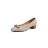 Elegante y Grácil ~ Primera Capa Piel de Oveja Lazo de Camelia Otoño 2025 Tacón Medio Grueso Punta Redonda Piel Genuina Zapatos Planos de Boca Baja para Mujer