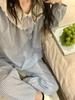 Pijama Longo de Renda e Xadrez Estilo Princesa Doce e Fofo para Mulheres Primavera e Outono Conjunto Casual Solto para Casa