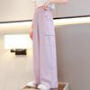 Pantalones Casuales de Verano de Seda de Hielo para Niñas 2025 Nuevo Ropa de Trabajo de Verano para Niños Grandes Pantalones Largos Sueltos de Pierna Ancha para Mujer