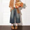 Jeans Cropped de Perna Larga para Homem, Atacado Transfronteiriço, Estilo Verão Novo, Cintura Alta, Emagrecedor, Calça Versátil de Comprimento Médio para Pessoas Baixinhas, Tendência
