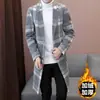 Novo trench coat de comprimento médio para outono e inverno 2023, casaco casual masculino estilo coreano, casaco de lã xadrez espesso com forro de fleece