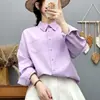 Estilo Minimalista Algodón Puro Hombro Caído Solapa Grande Manga Larga Camisa Mujer 2026 Otoño Nuevo Color Caramelo Simple Versátil Top