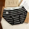 Ropa Interior de Algodón Puro para Mujer Estilo Japonés Rayas Estilo Retro Ropa Interior Femenina Cintura Media 10A Calzones de Algodón Puro para Mujer Entrepierna Extendida