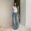 Jeans de Mezclilla Desgastados de Cintura Media para Mujer, Estilo Nuevo de Verano 2026, Retro Americano, Textura de Bambú, Diseño de Bigotes Tridimensional