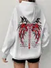 Moletom com Zíper Estampado de Caveira, Coluna e Asas Design Minimalista Moderno Casaco Cardigan Solto Casual
