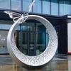Processamento de Escultura de Lua de Lótus em Aço Inoxidável Anel Crescente de Cobre Forjado Paisagem de Metal Oca Ornatos Luminosos de Paisagem Aquática