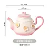Juego Creativo de Taza de Café y Platillo de Cerámica Floral Pintado a Mano, Juego de Taza y Tetera de Estilo Estético para el Té de la Tarde, Juego de Té Casero Estilo Americano Vintage