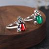 Anillo de Sapo Rana de Calcedonia Color Granate Esmeralda Nuevo Estilo Literario Étnico Retro para Mujer