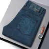 Marca Jeans Masculino de Alta Qualidade Azul Safira Elástico Versátil Slim Corte Reto para Homens Atacado