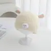 Gorro de punto infantil 3D con orejas de conejo para otoño e invierno, gorro cálido de rayas verticales de dibujos animados, lindo y a prueba de viento para niños y niñas