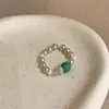 Pulseira de Pérola de Cristal Azul-Verde Oxigênio Fresco para Mulheres, Acessório de Pulseira com Design de Nicho, Anel, Joia de Mão Versátil Elástica