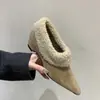 Zapatos grises de peluche con punta para mujer, que aumentan la altura, sin cordones, para Otoño/Invierno 2026, de nicho, de tacón alto, de felpa, cálidos, de algodón