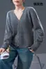 Cardigã de Malha com Decote V Peça de Roupa Exterior Outono Inverno Novo Caxemira Lã Solto Versátil Preguiçoso Casual Top de Lã Peça de Roupa Exterior