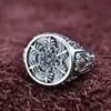 Anillo nuevo de plata de ley El Mago de Oz copo de nieve tallado Seiko nicho diseño original estilo retro desgastado anillo para hombre