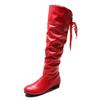 Botas Largas Estilo Nuevo 2025 Europeas y Americanas con Tacón Cuadrado, Caña Alta Fruncida, Botas de Monta con Lazo, Botas de Encaje para Mujer Talla Grande 43 de Comercio Exterior
