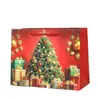 Bolsas de tela navideñas en stock con estampado completo de foil dorado, bolsas para envolver regalos, bolsas de regalo de árbol de Navidad y trineo