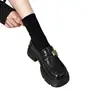 Mocassins Pretos Sapatos Slip-On Mary Jane Retrô 2026 Primavera Novos Sapatos Pequenos de Couro com Solado Grosso Estilo Britânico para Mulheres