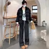 Calça Feminina de Perna Larga Estreita 2026 Nova Outono/Inverno Cintura Alta Caimento Fluido Lã Primavera/Outono Padrão Espinha de Peixe Calça Reta Plus Veludo