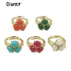 WT-R482 anel vintage fashion colorido de pedra Sanbao 18K oco design de camada dupla joia de aniversário para meninas