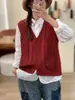 Otoño 2026 Nuevo Hilo de Algodón Jacquard Retro Cuello Redondo Tejido Chaleco de Botones Holgado Casual Sin Mangas Chaleco Mujer