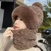 Gorro de Inverno para Mulheres com Cachecol Integrado, Proteção para Orelhas, à Prova de Vento, Quente, Pelúcia, Adequado para Ciclismo e Bicicletas Elétricas, Gorro de Puxar Espesso