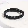Pulseira de Pedra Natural com Contas Olho de Tigre Vulcão Yao Negro Transfronteiriça Pulseira de Couro de Vaca para Homens Cordão para Pulseiras Joias de Mão Estilo Europeu e Americano