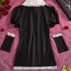 Comercio Exterior Drama Europeo y Americano Vestido de Encaje con Empalmes Cut Out Sexy Dos Piezas Falda Midi Manga Abullonada Vestido de Escenario Falda