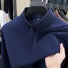 Camiseta de Manga Larga Cálida con Cremallera y Cuello Semi-Alto de Terciopelo Alemán Bicolor Catiónico Cepillado para Otoño e Invierno, Camisa para Capa Interior de Hombre