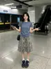 Calças jeans cropped de perna larga com estampa de leopardo estilo coreano para uso externo, calças capri casuais soltas versáteis de verão novas para mulheres