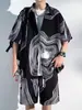Camisa Floral de Moda Traje Casual de Seda Helada para Hombre Conjunto de Verano Tendencia Estilo Hawaiano Manga Corta Pantalones Cortos