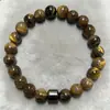 Pulsera Elástica de Piedra Ojo de Tigre Natural y Hematita de Venta Caliente Transfronteriza Pulsera de Energía Vintage para Hombres Mayoreo