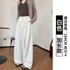 Pantalones de traje caqui de imitación de dos piezas con ribete de encaje para mujer, nuevo estilo primavera/verano, pantalones rectos holgados de cintura alta con un diseño elegante y corte de pierna ancha