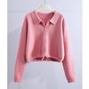 Fábrica de Malhas Dongguan Dalang Jaqueta Suéter Personalizada Pequena Fresca Gola Polo Curta Novo Cardigan de Tricô Slim
